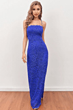 Blue Lace Spaghetti Straps Long Mermaid Prom Dresses V Neck Sleeveless Evening Dresses Rrjs522