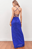 Blue Lace Spaghetti Straps Long Mermaid Prom Dresses V Neck Sleeveless Evening Dresses Rrjs522 Rjerdress
