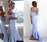 Blue Mermaid Lace Off the Shoulder Sweetheart Prom Dresses Rjerdress