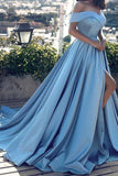 Blue Off-the-shoulder Ball Gown Split Princess Beach Quinceanera Dresses RJS120