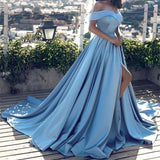 Blue Off-the-shoulder Ball Gown Split Princess Beach Quinceanera Dresses RJS120 Rjerdress