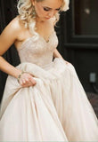 Blush Pink Princess Sweetheart Wedding Dress with Lace Tulle Brides Dress rjs100