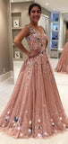 Blush Pink Tulle Beading Lace Appliques Prom Dresses Long Cheap Evening Dresses Rrjs609 Rjerdress
