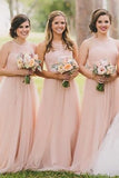 Blush Pink Tulle Bridesmaid Dresses Halter With Ruffles Floor Length