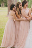 Blush Pink Tulle Bridesmaid Dresses Halter With Ruffles Floor Length Rjerdress