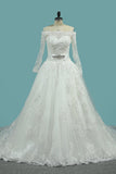 Boat Neck A-Line Bridal Dresses Court Train Tulle With Applique Rjerdress