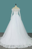 Boat Neck A Line Long Sleeves Bridal Dresses Tulle With Applique Rjerdress