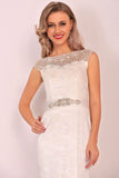 Boat Neck Formal Dress Mermaid Lace Sweep Train With Beads Rjerdress