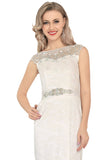 Boat Neck Formal Dress Mermaid Lace Sweep Train With Beads Rjerdress
