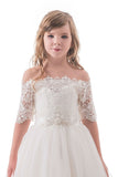 Boat Neck Mid-Length Sleeves A Line Tulle With Applique Flower Girl Dresses Rjerdress
