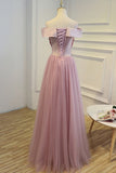 Boat Neck Tulle With Applique Prom Dresses A Line Floor Length Rjerdress