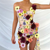Bodycon Homecoming Dresses Strapless Tulle With 3D Flowers Rjerdress