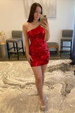 Bodycon One-Shoulder Cut Glass Mirror Fitted Mini Homecoming Dress Rjerdress