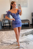 Bodycon Spaghetti Straps Cold-Shoulder Feather Short/Mini Homecoming Dress Rjerdress