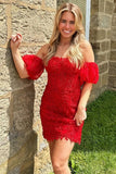 Bodycon Strapless Applique Lace Short/Mini Homecoming Dresses With Detachable Sleeves Rjerdress