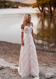 Bohemian A Line Lace Sweetheart Sleeveless Wedding Dresses Rjerdress
