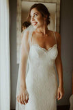Bohemian Spaghetti Straps Sweetheart Mermaid Lace Backless Wedding Dresses Rjerdress