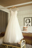 Boho Cap Sleeve with Beadings Elegant Tulle A Line Vintage Wedding Dress