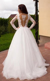 Boho Princess A-Line V-Neck Tulle Ivory Long Sleeves Wedding Gowns RJS358 Rjerdress