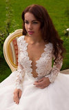 Boho Princess A-Line V-Neck Tulle Ivory Long Sleeves Wedding Gowns RJS358 Rjerdress