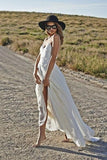 Boho Spaghetti Straps Beach Wedding Dresses Sexy Open Backs Lace White Wedding Gown