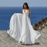 Boho Spaghetti Straps V Neck Beach Wedding Dresses with Beading Rjerdress