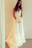 Boho Sweetheart Appliques A Line Ivory Wedding Dress, Beach Wedding Dress Rjerdress
