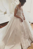 Bow Knot Wedding Dresses V Neck Short Sleeve A Line Satin With Applique Court Train Rjerdress