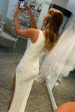 Brand New Fantastic One Shoulder Slit Sequin Floor Length Prom Evening Dresses Rjerdress