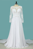 Bridal Dresses A Line Scoop Long Sleeves Chiffon With Applique