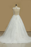 Bridal Dresses A Line V Neck Open Back Organza With Applique Court Train Rjerdress