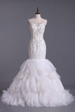 Bridal Dresses Bateau Mermaid Tulle With Applique & Beads