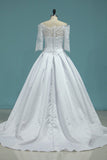 Bridal Dresses Boat Neck Satin With Applique And Sash A Line Rjerdress