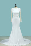 Bridal Dresses Mermaid Scoop Long Sleeves Elastic Satin With Appliuque Rjerdress