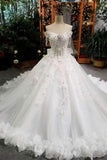 Bridal Dresses Off The Shoulder Ball Gown Tulle Lace Up With Appliques And Bow Knot