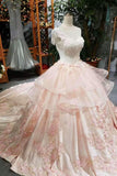 Bridal Dresses One Shoulder Ball Gown Satin  Lace Up With Appliques And Handmade Flowers