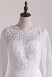 Bridal Dresses Scoop Long Sleeves Open Back Lace With Applique Rjerdress