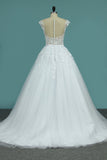Bridal Dresses Scoop Tulle With Applique A Line Chapel Train Rjerdress