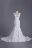 Bridal Dresses Straps Tulle With Applique Open Back Chapel Train Mermaid/Trumpet