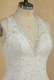 Bridal Dresses V Neck Organza With Applique And Beads Mermaid Rjerdress