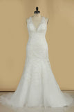 Bridal Dresses V Neck Organza With Applique And Beads Mermaid
