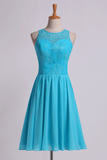 Bridesmaid Dresses Classic Scoop Fitted Bodice A Line Above Knee Length Chiffon&Lace Rjerdress