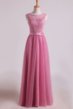 Bridesmaid Dresses Scoop A Line Floor Length With Applique Tulle Rjerdress