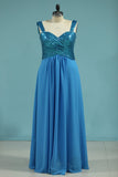 Bridesmaid Dresses Straps Sequined Bodice A Line Chiffon Floor Length Rjerdress