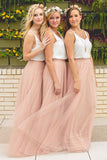Bridesmaid Dresses V Neck Tulle Floor Length A Line Bicolor Rjerdress