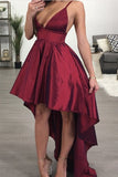 Burgundy Backless Hi-Lo Homecoming Dress, Asymmetrical Short Prom Dress