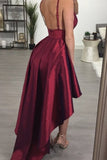 Burgundy Backless Hi-Lo Homecoming Dress, Asymmetrical Short Prom Dress Rjerdress