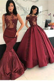 Burgundy Long Affordable Appliques Mermaid Lace Appliques Prom Dresses uk Rrjs300
