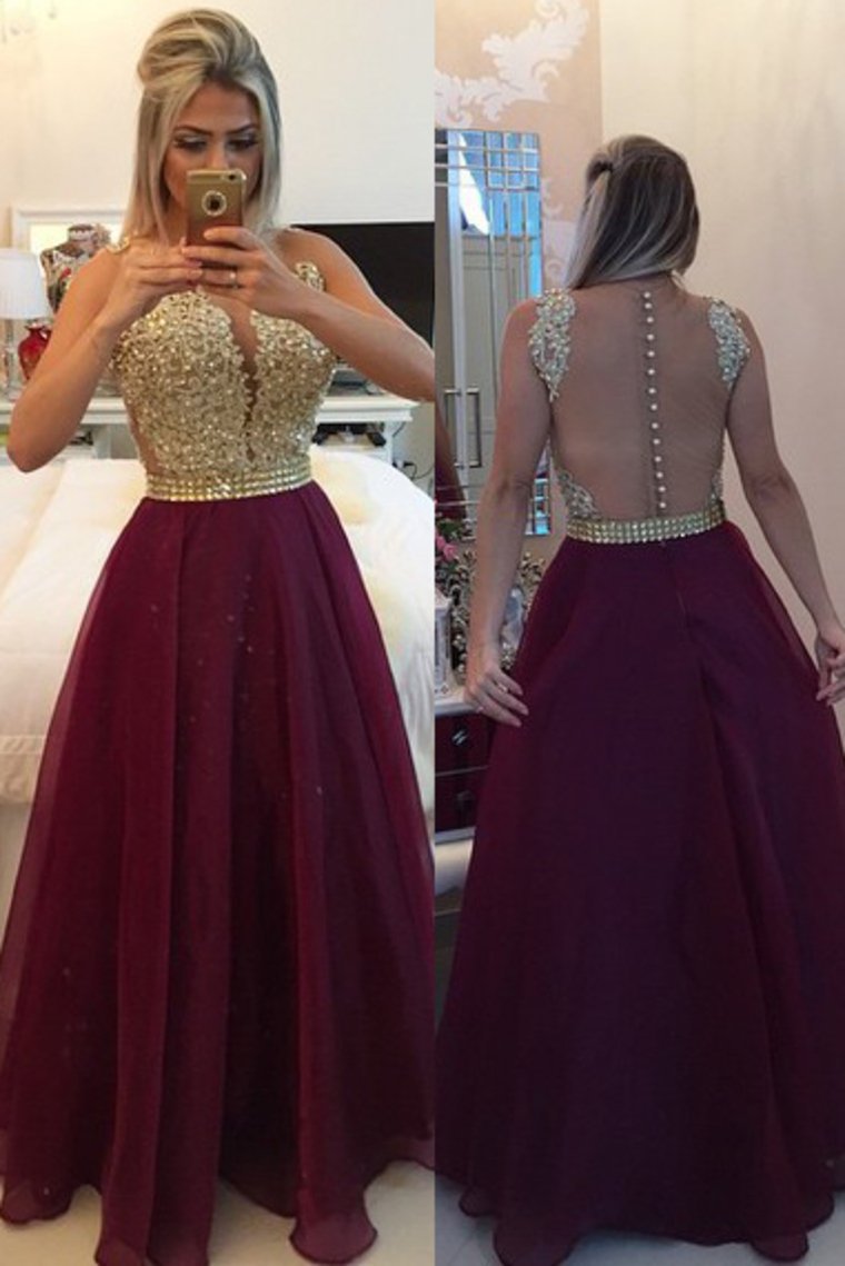 Burgundy/Maroon Prom Dresses Scoop A Line With Sash & Applique Rjerdress