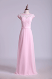 Cap Sleeve Chiffon & Lace Bridesmaid Dresses A-Line Floor-Length New Rjerdress